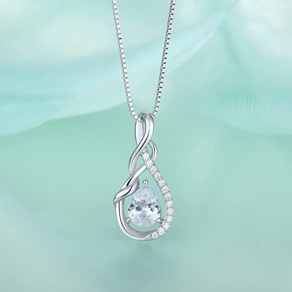 Sterling Silver Teardrop Necklace Women Birthstone Jewelry Gift - Picture 4 of 6